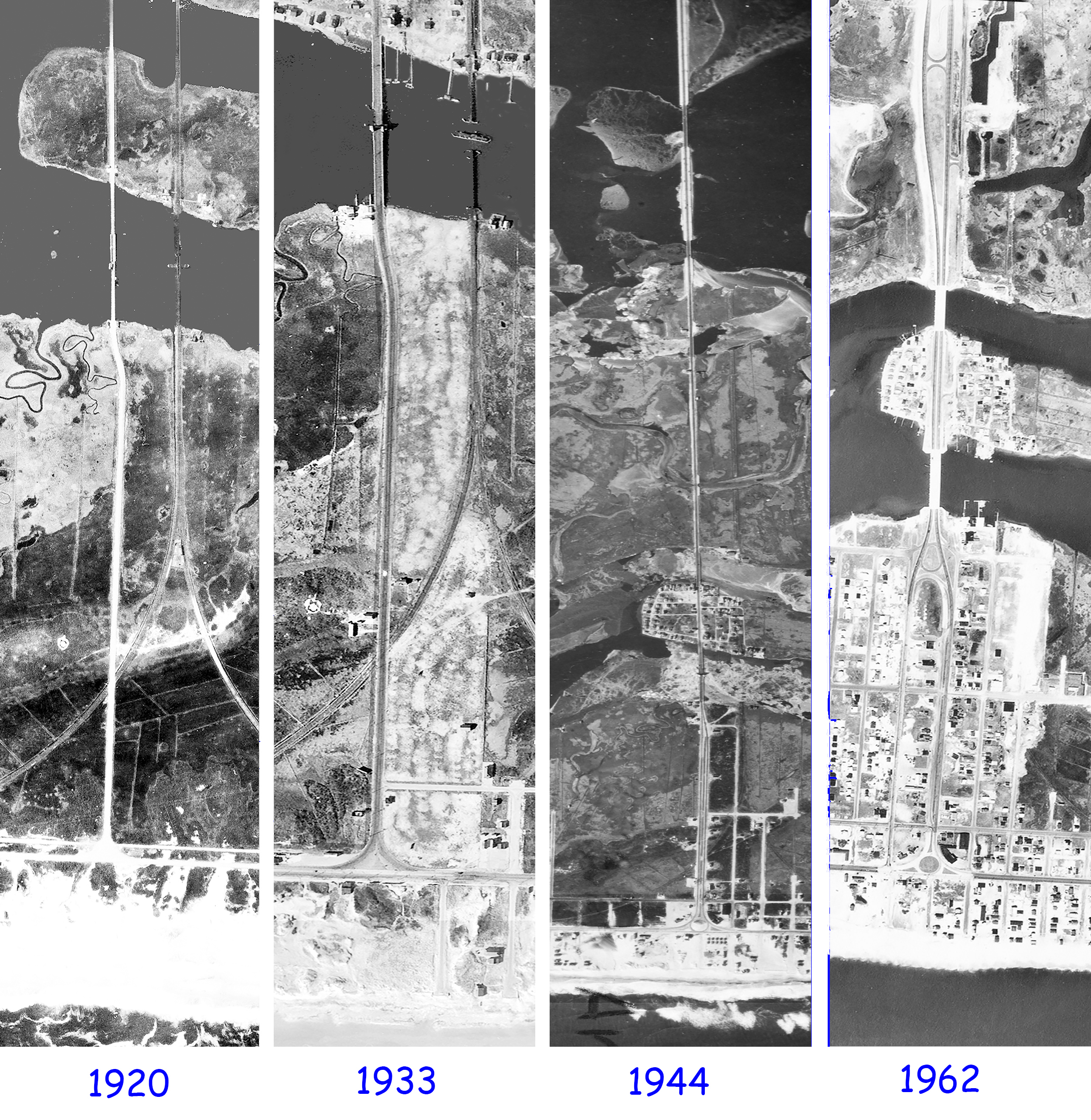 The Evolution of the Causeway — 1920, 1933, 1944, 1962